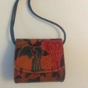 Leather coin purse with elephant design - made in India